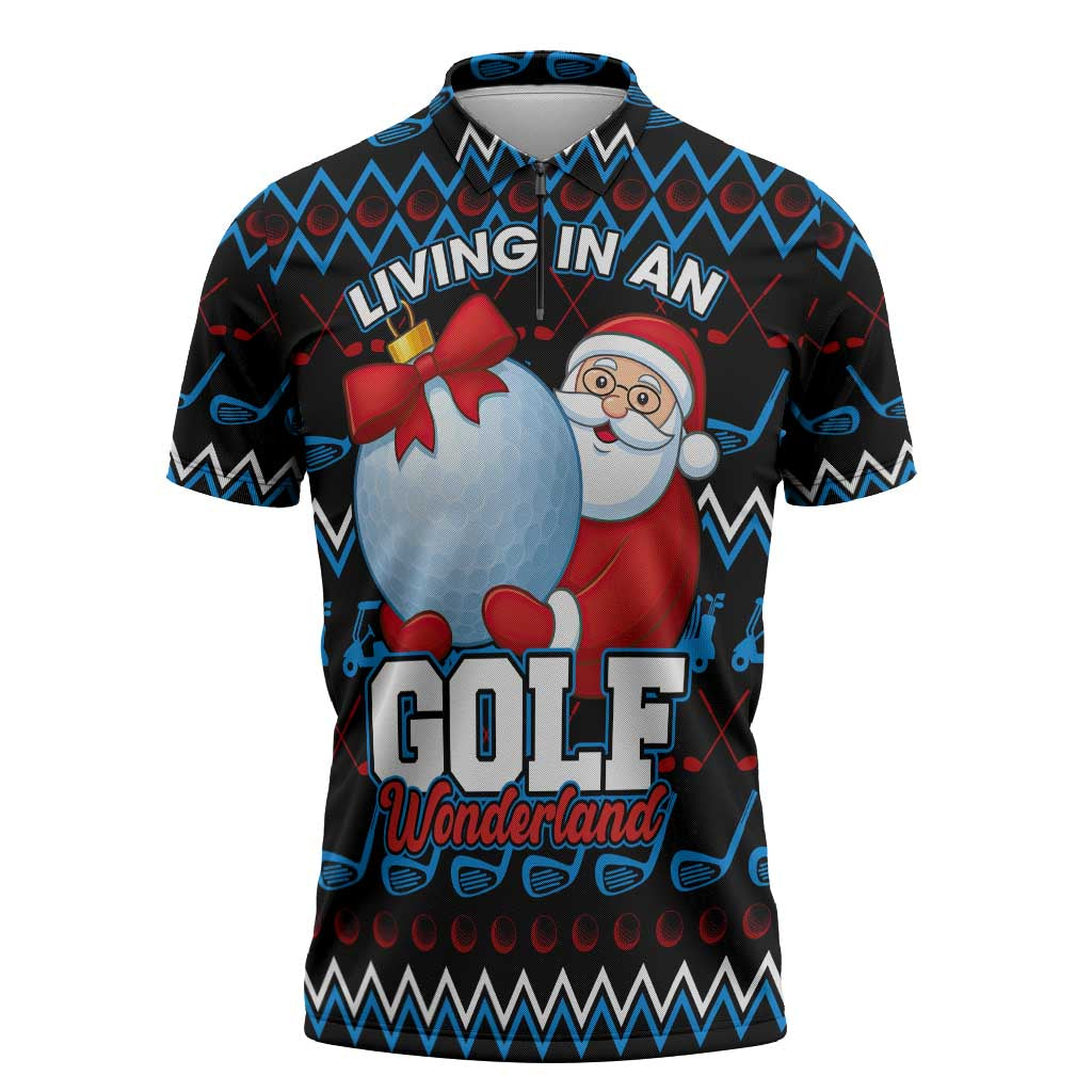 Santa Clause Golf Wonderland Christmas Zipper Polo Shirt Xmas Holiday Patterns - Wonder Print Shop