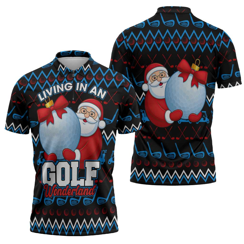 Santa Clause Golf Wonderland Christmas Zipper Polo Shirt Xmas Holiday Patterns - Wonder Print Shop
