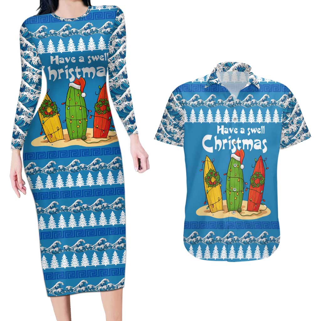 Santa Fist Christmas Couples Matching Long Sleeve Bodycon Dress and Hawaiian Shirt Xmas Holiday Patterns - Wonder Print Shop