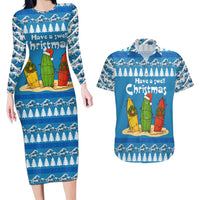 Santa Fist Christmas Couples Matching Long Sleeve Bodycon Dress and Hawaiian Shirt Xmas Holiday Patterns - Wonder Print Shop