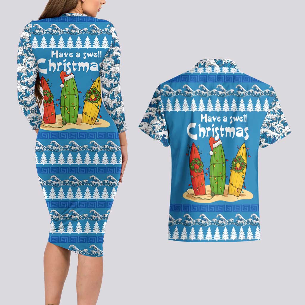 Santa Fist Christmas Couples Matching Long Sleeve Bodycon Dress and Hawaiian Shirt Xmas Holiday Patterns - Wonder Print Shop