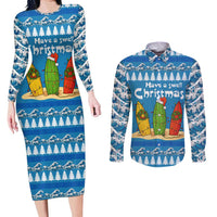 Santa Fist Christmas Couples Matching Long Sleeve Bodycon Dress and Long Sleeve Button Shirt Xmas Holiday Patterns - Wonder Print Shop