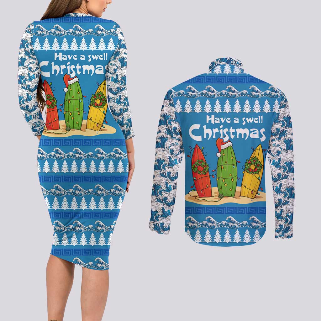 Santa Fist Christmas Couples Matching Long Sleeve Bodycon Dress and Long Sleeve Button Shirt Xmas Holiday Patterns - Wonder Print Shop