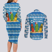Santa Fist Christmas Couples Matching Long Sleeve Bodycon Dress and Long Sleeve Button Shirt Xmas Holiday Patterns - Wonder Print Shop