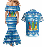 Santa Fist Christmas Couples Matching Mermaid Dress and Hawaiian Shirt Xmas Holiday Patterns - Wonder Print Shop