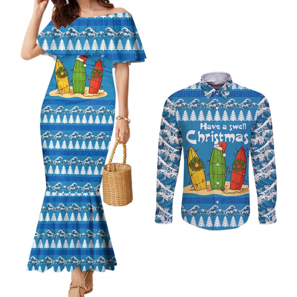 Santa Fist Christmas Couples Matching Mermaid Dress and Long Sleeve Button Shirt Xmas Holiday Patterns - Wonder Print Shop