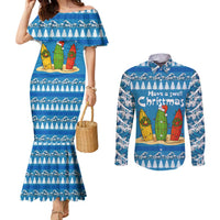 Santa Fist Christmas Couples Matching Mermaid Dress and Long Sleeve Button Shirt Xmas Holiday Patterns - Wonder Print Shop