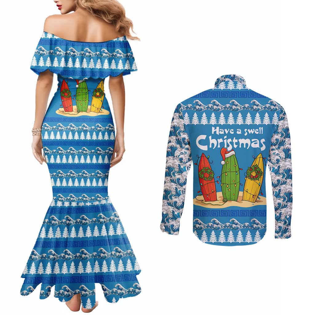 Santa Fist Christmas Couples Matching Mermaid Dress and Long Sleeve Button Shirt Xmas Holiday Patterns - Wonder Print Shop