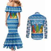 Santa Fist Christmas Couples Matching Mermaid Dress and Long Sleeve Button Shirt Xmas Holiday Patterns - Wonder Print Shop