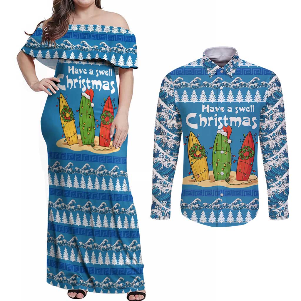 Santa Fist Christmas Couples Matching Off Shoulder Maxi Dress and Long Sleeve Button Shirt Xmas Holiday Patterns - Wonder Print Shop