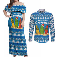 Santa Fist Christmas Couples Matching Off Shoulder Maxi Dress and Long Sleeve Button Shirt Xmas Holiday Patterns - Wonder Print Shop