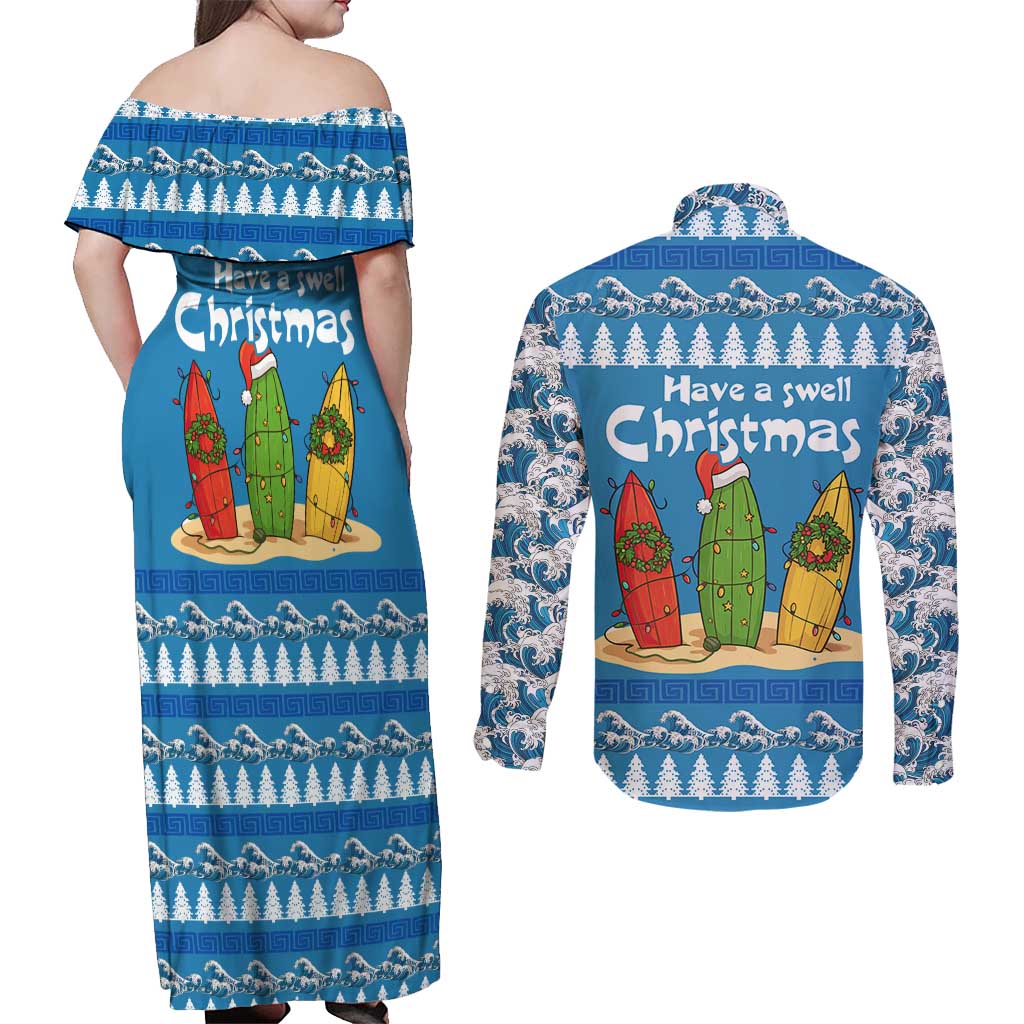 Santa Fist Christmas Couples Matching Off Shoulder Maxi Dress and Long Sleeve Button Shirt Xmas Holiday Patterns - Wonder Print Shop