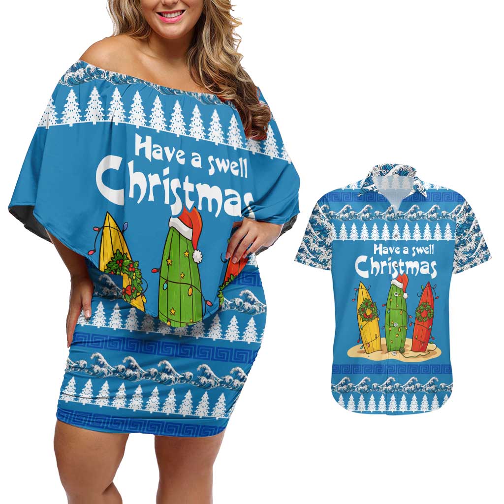 Santa Fist Christmas Couples Matching Off Shoulder Short Dress and Hawaiian Shirt Xmas Holiday Patterns - Wonder Print Shop