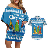 Santa Fist Christmas Couples Matching Off Shoulder Short Dress and Hawaiian Shirt Xmas Holiday Patterns - Wonder Print Shop