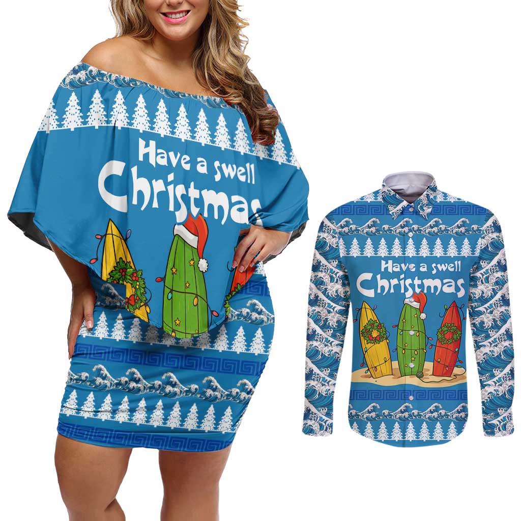 Santa Fist Christmas Couples Matching Off Shoulder Short Dress and Long Sleeve Button Shirt Xmas Holiday Patterns - Wonder Print Shop