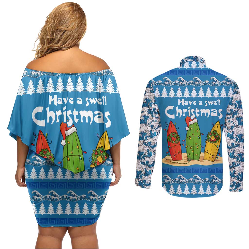 Santa Fist Christmas Couples Matching Off Shoulder Short Dress and Long Sleeve Button Shirt Xmas Holiday Patterns - Wonder Print Shop