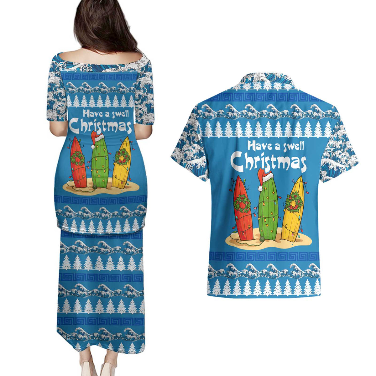 Santa Fist Christmas Couples Matching Puletasi and Hawaiian Shirt Xmas Holiday Patterns - Wonder Print Shop