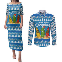 Santa Fist Christmas Couples Matching Puletasi and Long Sleeve Button Shirt Xmas Holiday Patterns - Wonder Print Shop