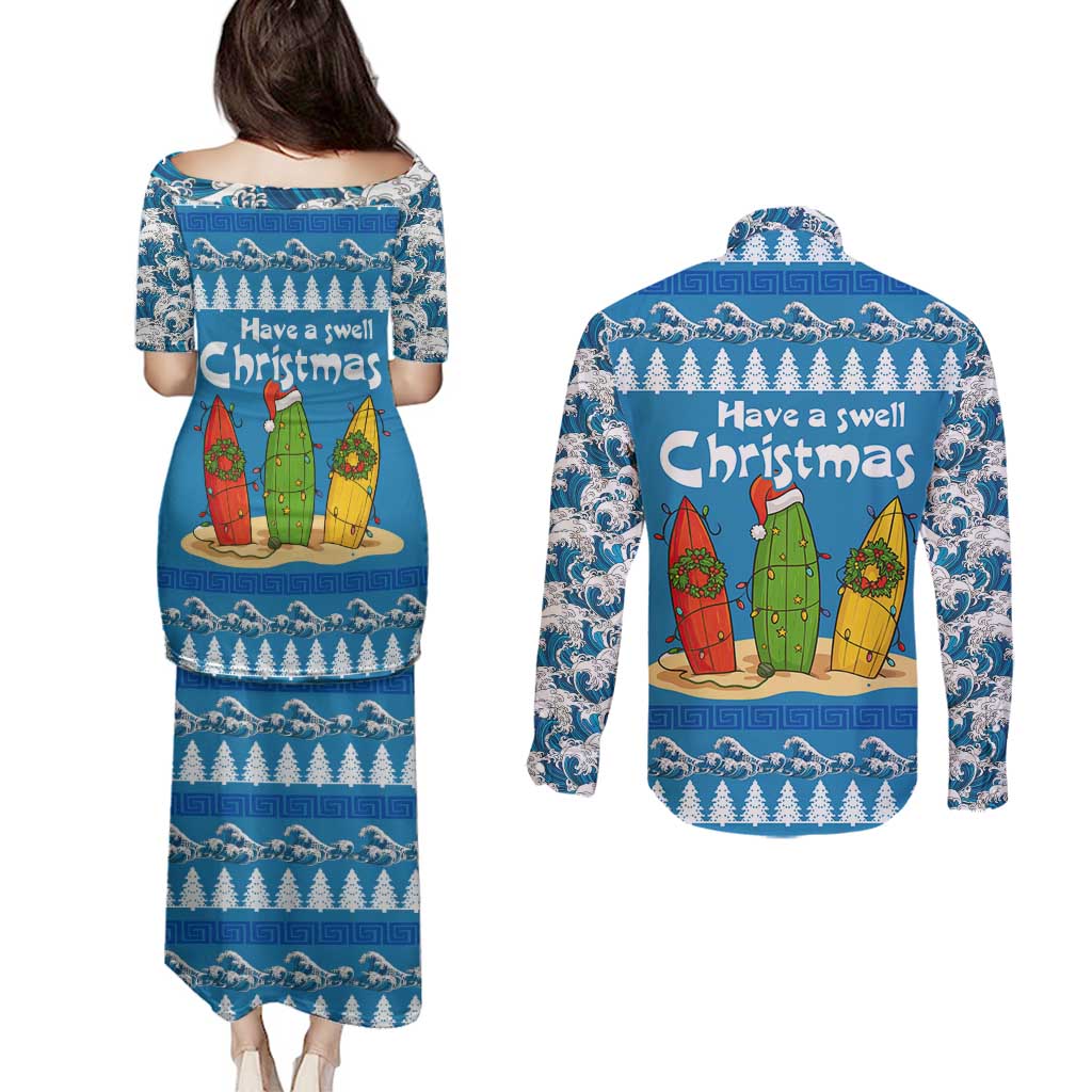 Santa Fist Christmas Couples Matching Puletasi and Long Sleeve Button Shirt Xmas Holiday Patterns - Wonder Print Shop