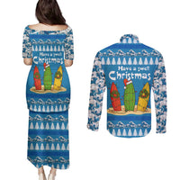 Santa Fist Christmas Couples Matching Puletasi and Long Sleeve Button Shirt Xmas Holiday Patterns - Wonder Print Shop