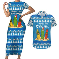 Santa Fist Christmas Couples Matching Short Sleeve Bodycon Dress and Hawaiian Shirt Xmas Holiday Patterns - Wonder Print Shop