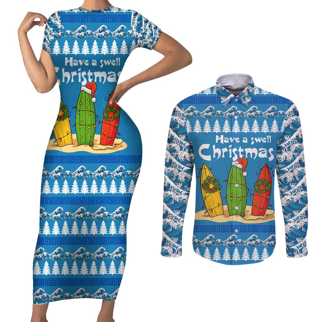 Santa Fist Christmas Couples Matching Short Sleeve Bodycon Dress and Long Sleeve Button Shirt Xmas Holiday Patterns - Wonder Print Shop