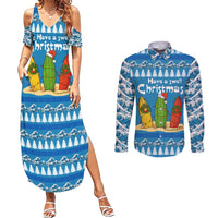 Santa Fist Christmas Couples Matching Summer Maxi Dress and Long Sleeve Button Shirt Xmas Holiday Patterns - Wonder Print Shop