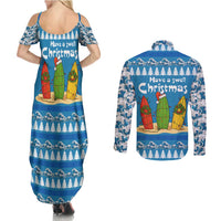 Santa Fist Christmas Couples Matching Summer Maxi Dress and Long Sleeve Button Shirt Xmas Holiday Patterns - Wonder Print Shop