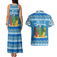 Santa Fist Christmas Couples Matching Tank Maxi Dress and Hawaiian Shirt Xmas Holiday Patterns - Wonder Print Shop