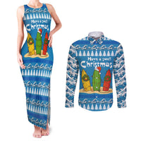 Santa Fist Christmas Couples Matching Tank Maxi Dress and Long Sleeve Button Shirt Xmas Holiday Patterns - Wonder Print Shop
