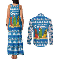 Santa Fist Christmas Couples Matching Tank Maxi Dress and Long Sleeve Button Shirt Xmas Holiday Patterns - Wonder Print Shop