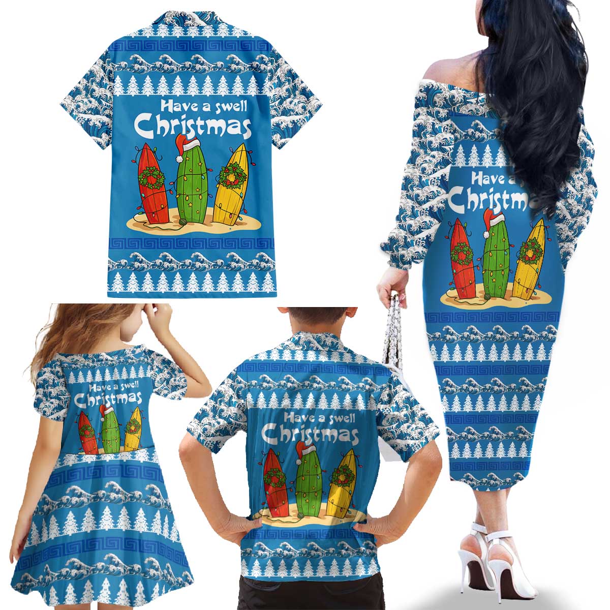 Santa Fist Christmas Family Matching Off The Shoulder Long Sleeve Dress and Hawaiian Shirt Xmas Holiday Patterns - Wonder Print Shop