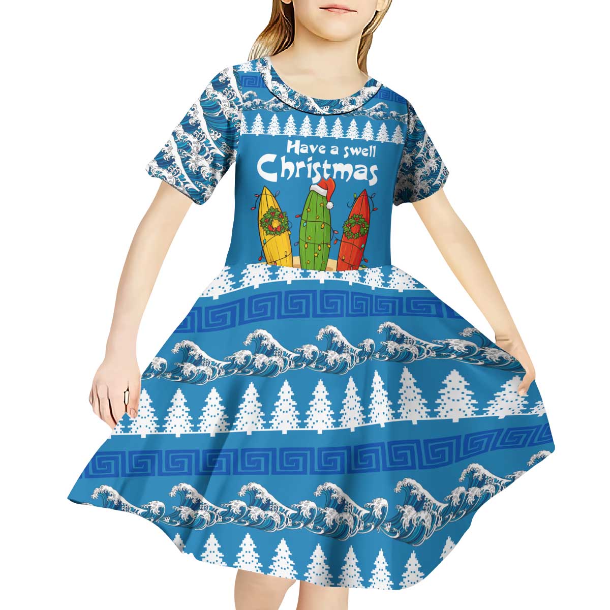 Santa Fist Christmas Kid Short Sleeve Dress Xmas Holiday Patterns - Wonder Print Shop