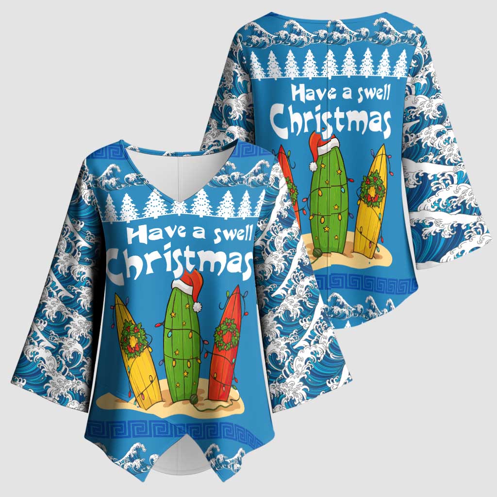 Santa Fist Christmas Kimono Sleeve Blouse Xmas Holiday Patterns - Wonder Print Shop