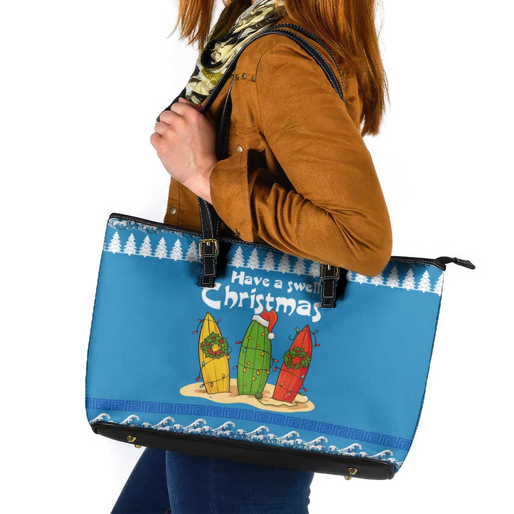 Santa Fist Christmas Leather Tote Bag Xmas Holiday Patterns - Wonder Print Shop