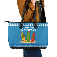 Santa Fist Christmas Leather Tote Bag Xmas Holiday Patterns - Wonder Print Shop