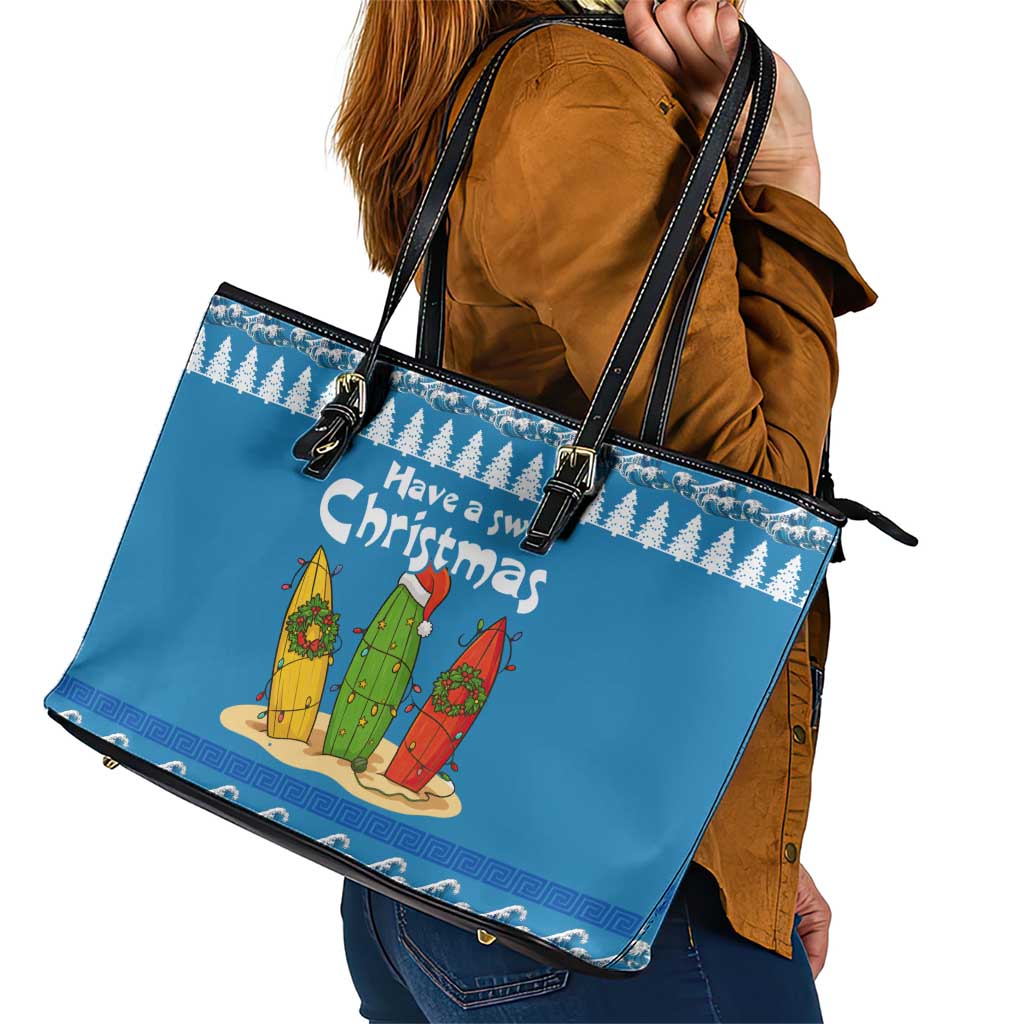 Santa Fist Christmas Leather Tote Bag Xmas Holiday Patterns - Wonder Print Shop