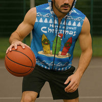 Santa Fist Christmas Sleeveless Zip Hoodie Xmas Holiday Patterns - Wonder Print Shop