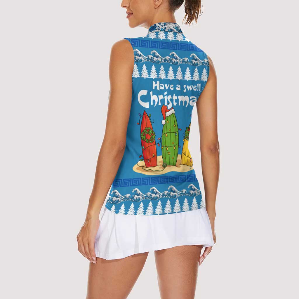 Santa Fist Christmas Women Sleeveless Polo Shirt Xmas Holiday Patterns - Wonder Print Shop