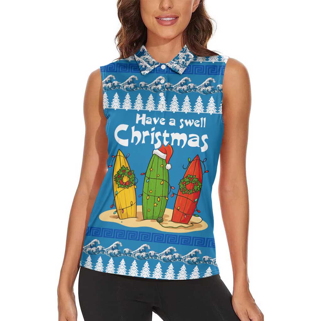 Santa Fist Christmas Women Sleeveless Polo Shirt Xmas Holiday Patterns - Wonder Print Shop