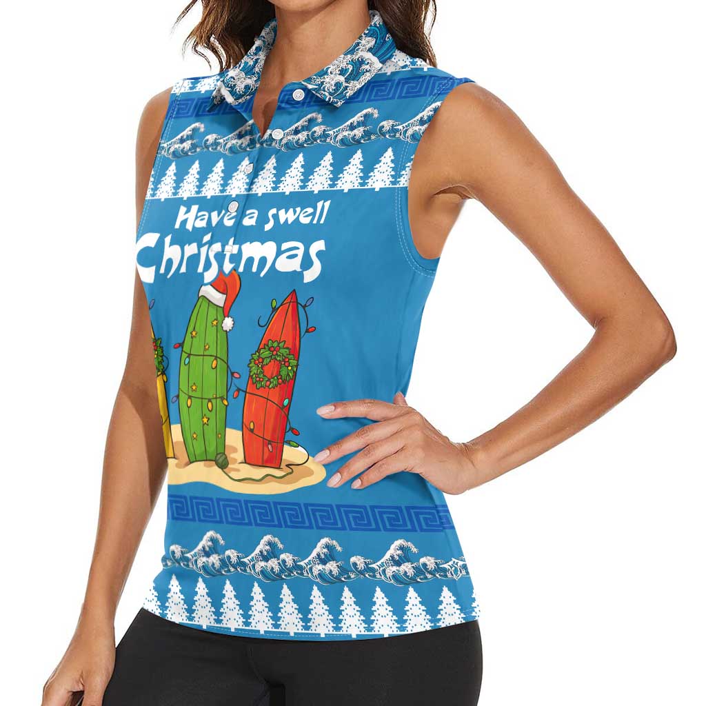 Santa Fist Christmas Women Sleeveless Polo Shirt Xmas Holiday Patterns - Wonder Print Shop