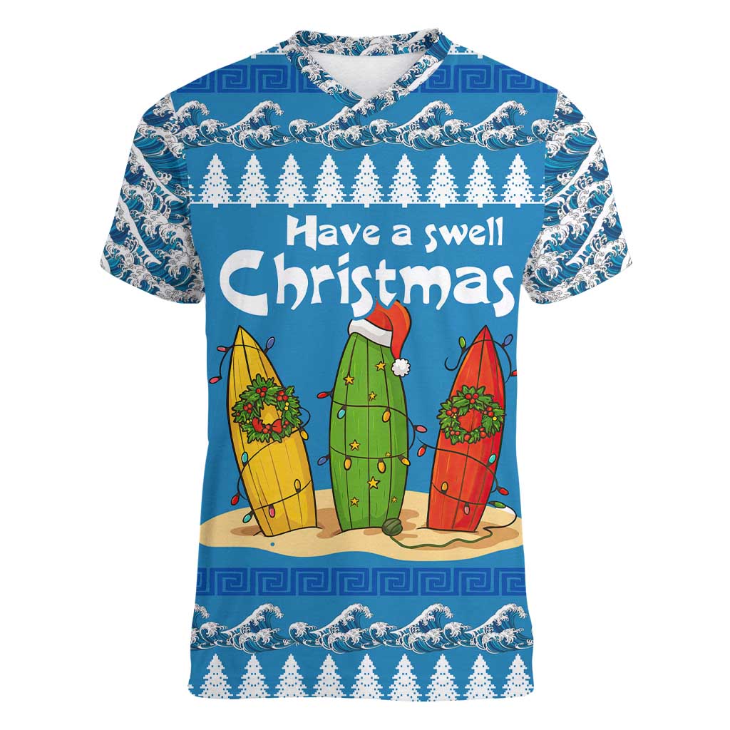 Santa Fist Christmas Women V-Neck T-Shirt Xmas Holiday Patterns - Wonder Print Shop