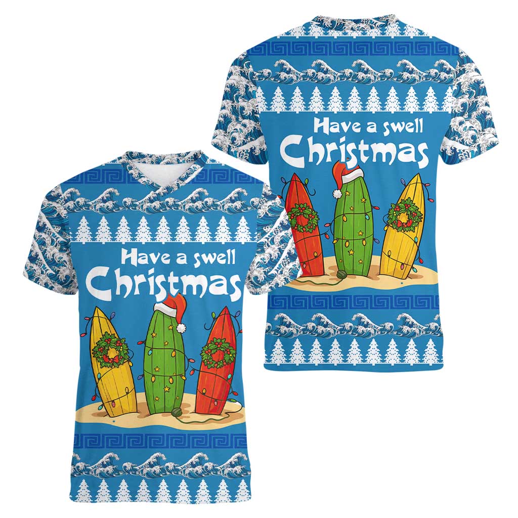 Santa Fist Christmas Women V-Neck T-Shirt Xmas Holiday Patterns - Wonder Print Shop