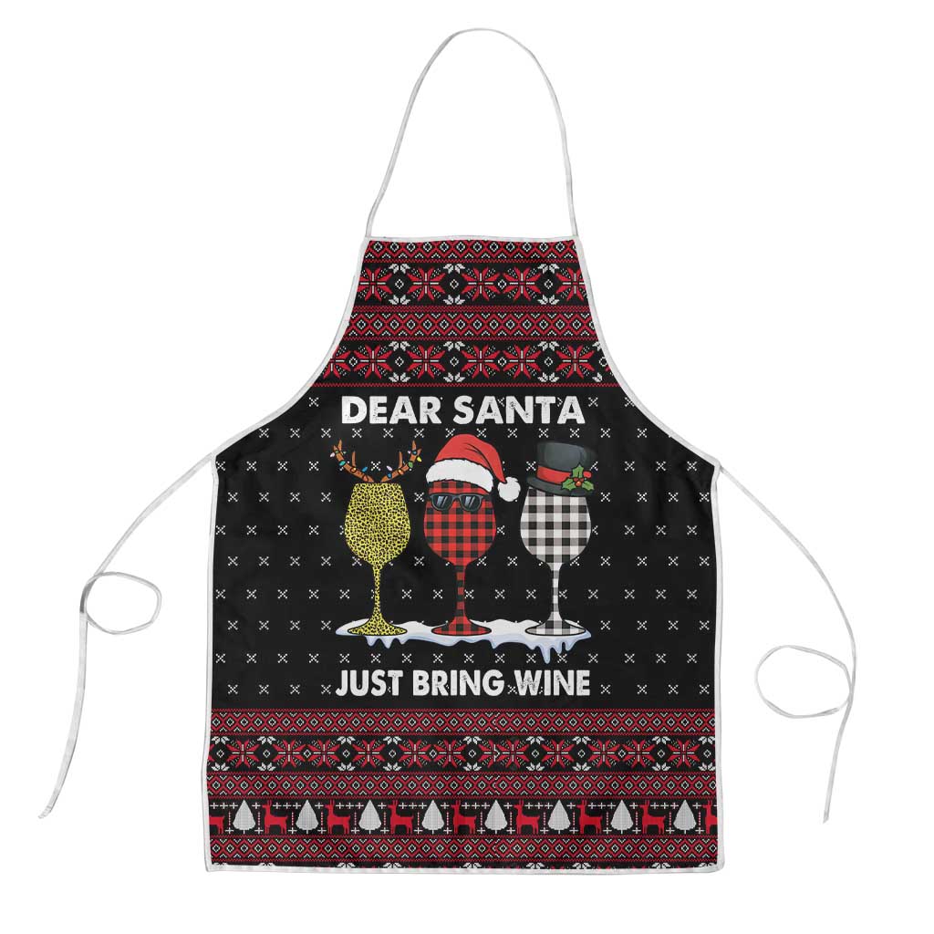 Santa Just Bring Wine Christmas Apron Xmas Holiday Patterns - Wonder Print Shop