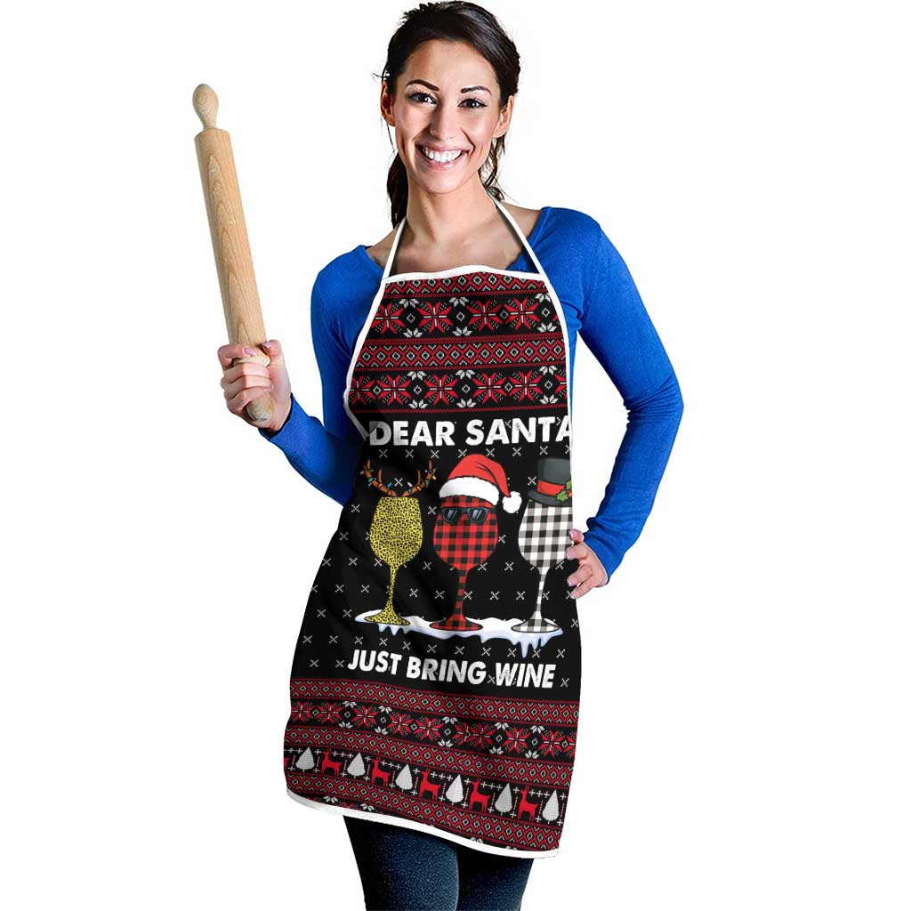 Santa Just Bring Wine Christmas Apron Xmas Holiday Patterns - Wonder Print Shop