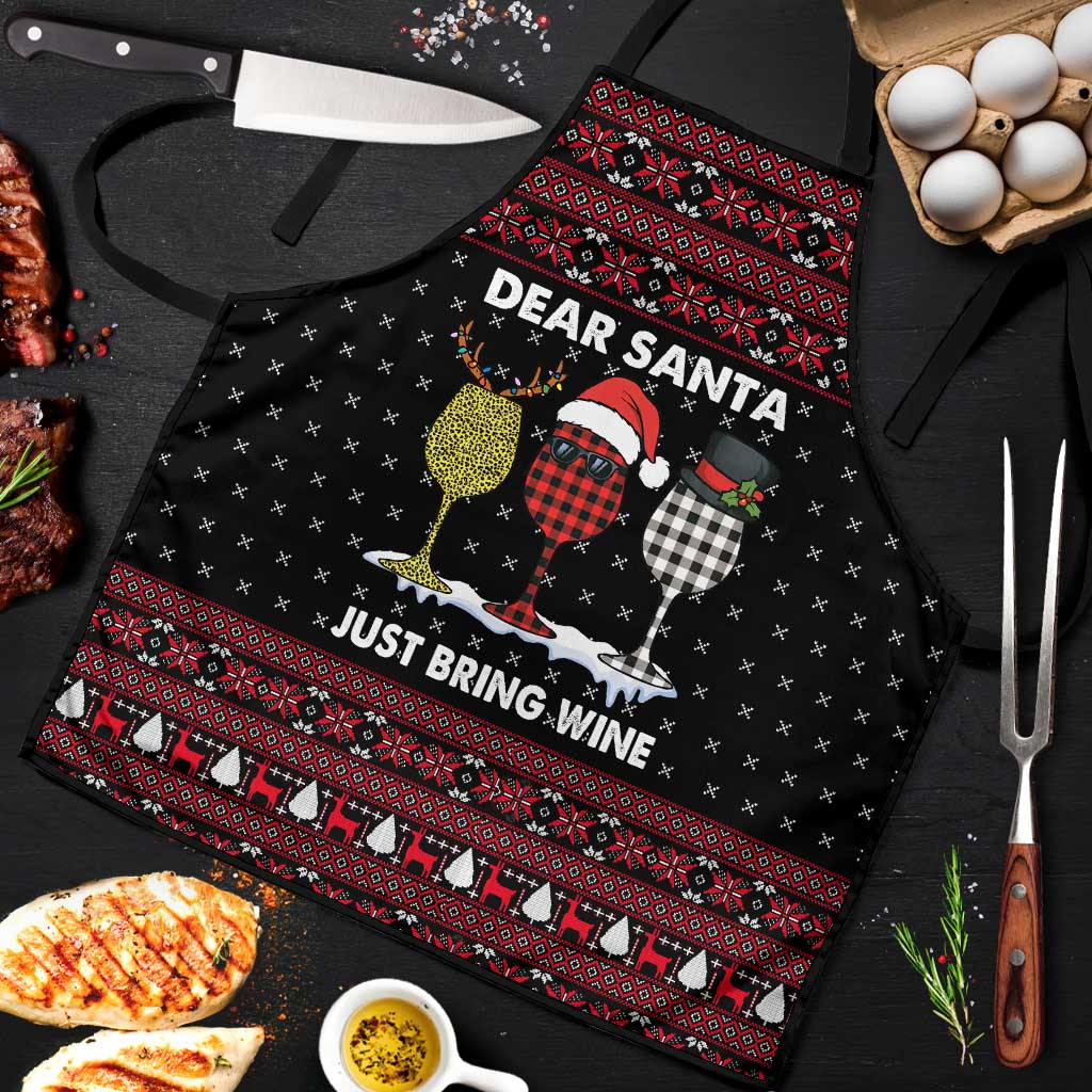 Santa Just Bring Wine Christmas Apron Xmas Holiday Patterns - Wonder Print Shop