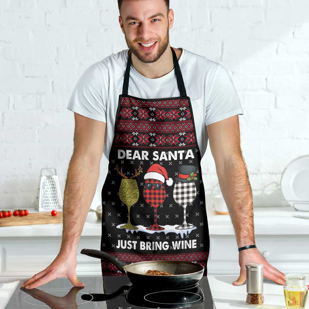 Santa Just Bring Wine Christmas Apron Xmas Holiday Patterns - Wonder Print Shop