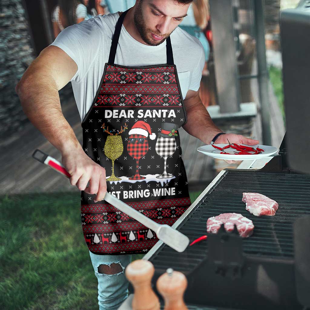 Santa Just Bring Wine Christmas Apron Xmas Holiday Patterns - Wonder Print Shop