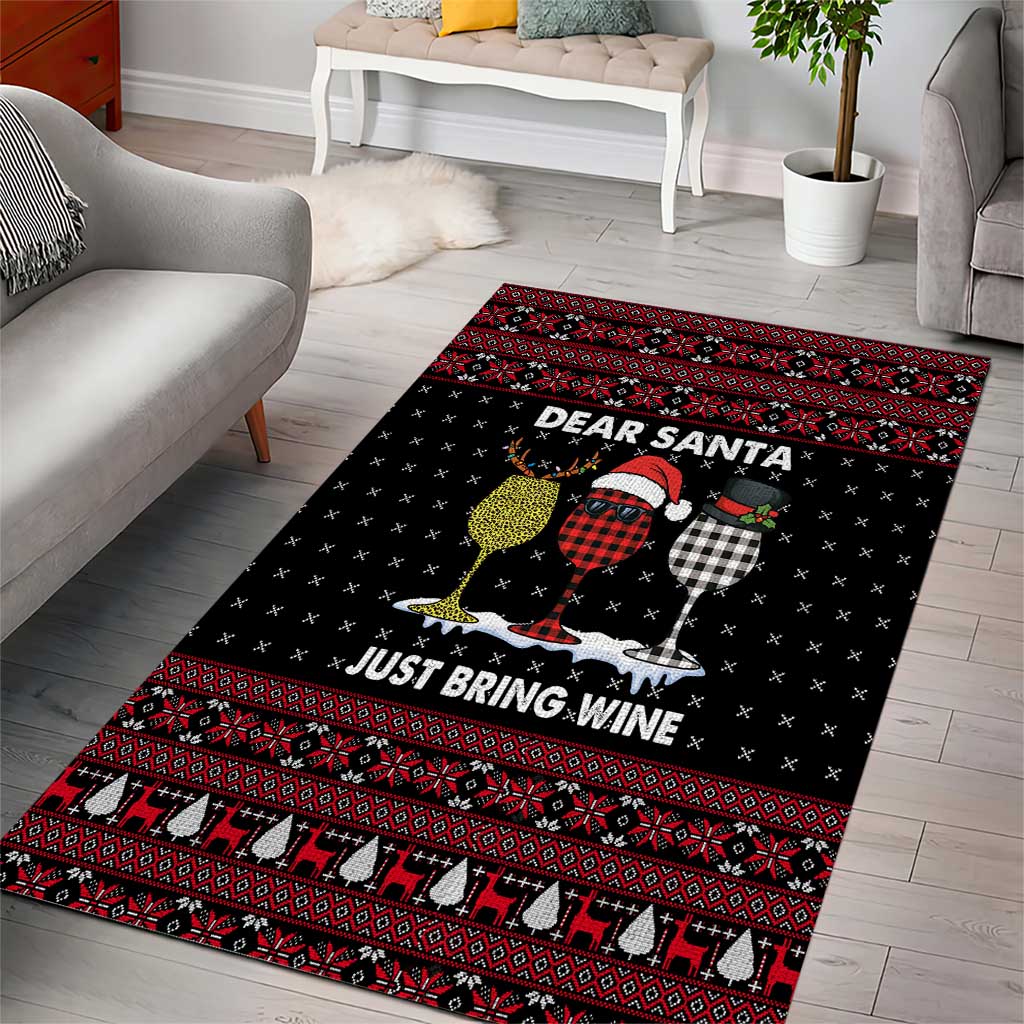 Santa Just Bring Wine Christmas Area Rug Xmas Holiday Patterns - Wonder Print Shop