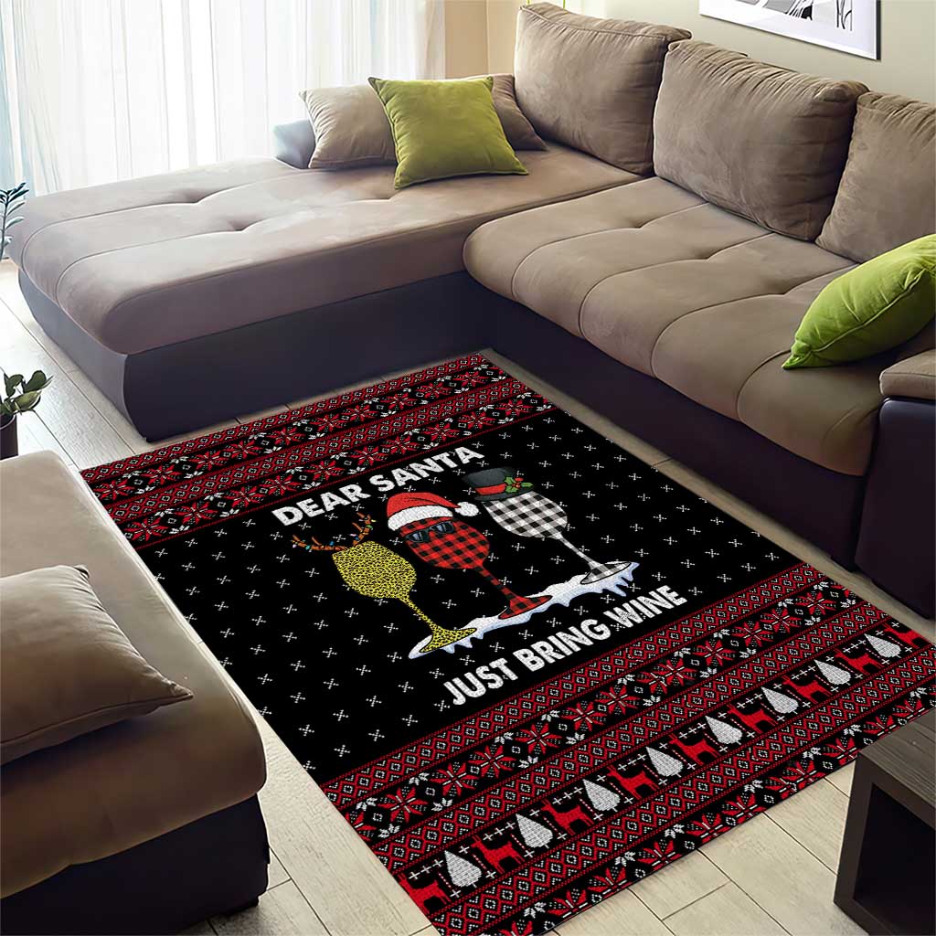 Santa Just Bring Wine Christmas Area Rug Xmas Holiday Patterns - Wonder Print Shop
